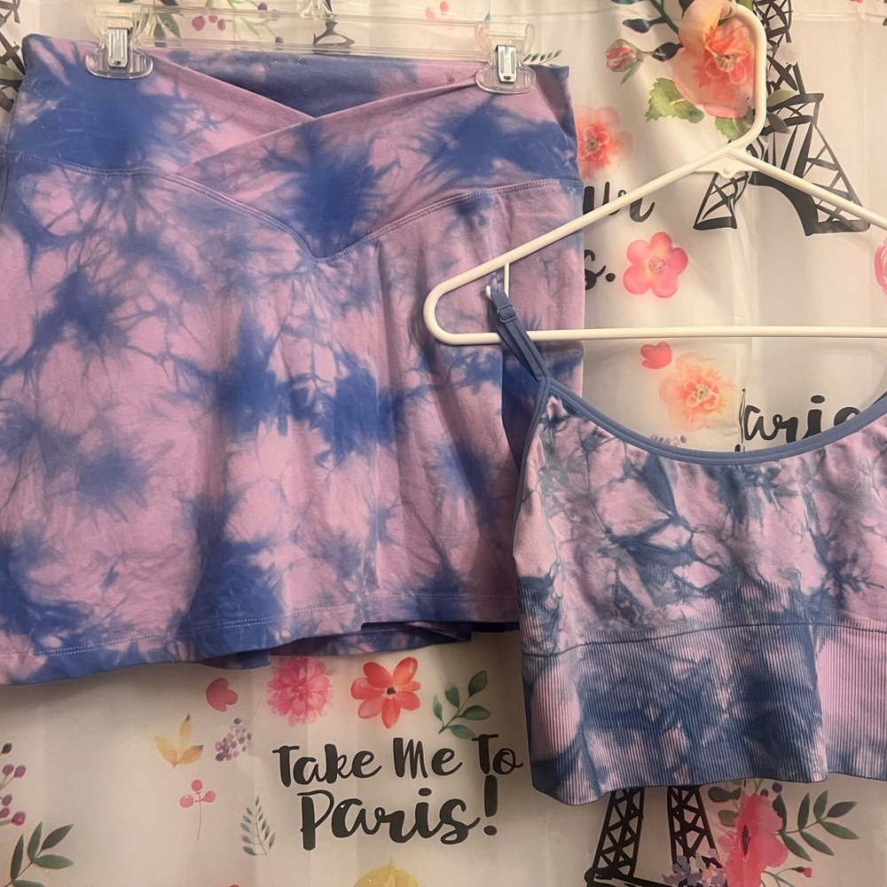 Purple and Blue Tie-Dye Skirt and Top Set